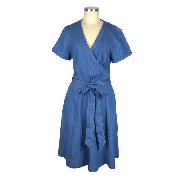 Boden Dresses & Skirts - BODEN Lara Wrap Dress Chambray Denim Midi Dress 12L Blue Cotton